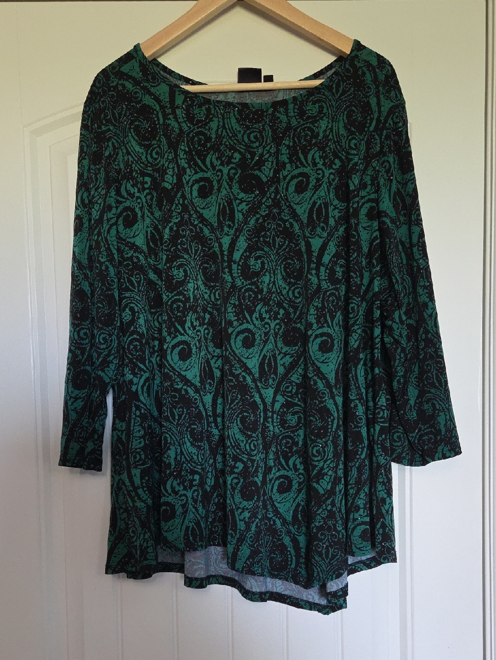 Rafaella Green and Black Paisley Blouse with Stud Accents